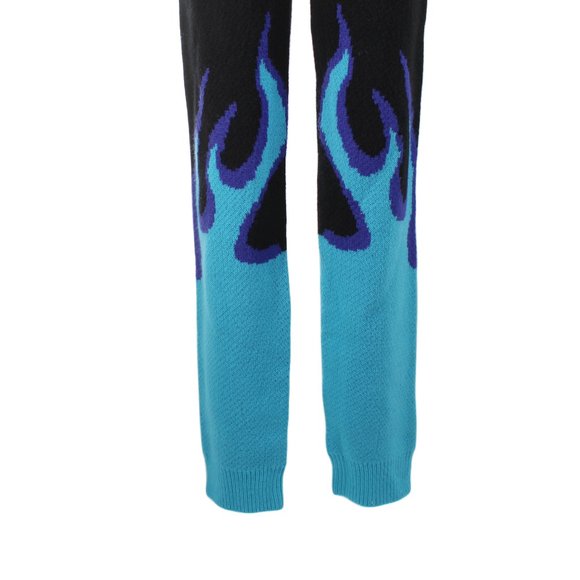 Cherry Mellow Blue Flame Knit Joggers SZ M High Waist Stretch Sweater Pants Y2K - Picture 2 of 12